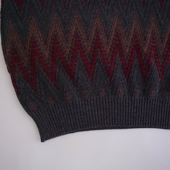 Vintage '80S Van Heusen Gray Maroon Chucky Biggie Cosby V-Neck Knit Sweater XLT - Picture 5 of 9